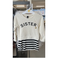 Elfindoll Girl White Top with Black Stripes Dress Size 100-110cm (Sister)