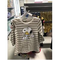 Long Sleeve Cream Stripe T Shirt Size 80-120cm(Snoopy) - Nishimatsuya 西松屋