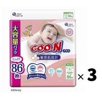 Goo.N Plus Nappies for Sensitive Skin Giant Pack Size S 1Carton 258pcs(S86x3) 4-8KG -Disney 大王敏感肌大增量