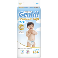 NEPIA Genki Premium Nappies Size L 54PK (9-14KG) 