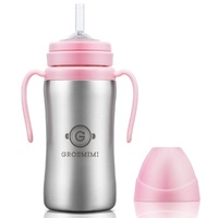 Grosmimi Stainless Straw Cup Insulated Baby Bottle 300ml (10M+) -Pink 保温吸管杯