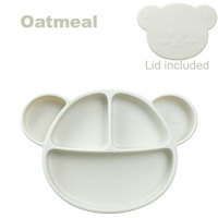 Grosmimi Bear Silicone Suction Food Plate with Silicone Lid  (Oatmeal)