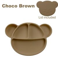 Grosmimi Bear Silicone Suction Food Plate with Silicone Lid (Choco Brown)