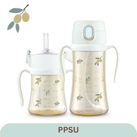 Grosmimi Olive Edition PPSU Straw Cup 200ml  + Weighted Straw(6M+) -White 橄榄系列