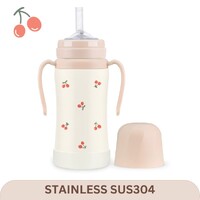 Grosmimi Cherrish Edition Stainless SUS304 Kids Insulated Straw Cup 300ml (6m+) Sweet Peach -樱桃保温吸管杯