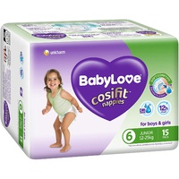 Babylove Cosifit Size 6 Junior Nappies 15PK (15-25KG) + Genki Nappies XL 2PK