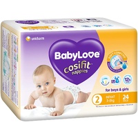Babylove Cosifit Nappies Size 2 Infant 24PK (3-8KG) + Genki Nappies S 2PK