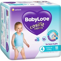 Babylove Cosifit Size 4 Toddler Nappies 18PK (9-14KG) + Genki Nappies L 2PK