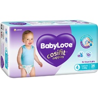 Babylove Cosifit Toddler Nappies 34PK  (9-14kg) Size 4 + Genki Nappies L 2PK