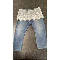 Elfindoll Baby Girl Lace Denim Pants Size 90-95cm (水洗弹力牛仔裤)