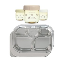 Grosmimi Stainless SUS304 Baby Food Tray with Lid (5 Compartment) + Bear Food Jar Set 250ml (3 Jars)