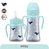 Grosmimi Whale Dark PPSU Straw Cup 200ml/300ml (6M+) - Creamy Blue