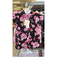 Nishimatsuya Girl Jinbei Kimono Onesie Size 70-80cm (Black Flower) 西松屋连体和服