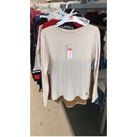 Long Sleeve T Shirt Cream Beige Size 140cm (Pleated)