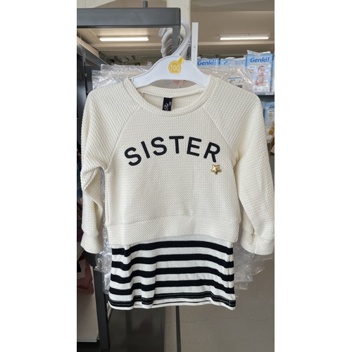 Elfindoll Girl White Top with Black Stripes Dress Size 100-110cm (Sister)