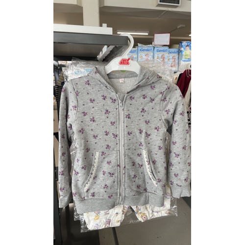 ElfinDoll Girl Thick Jacket With Hoodie Size 110-130cm (Grey with Red Flower)