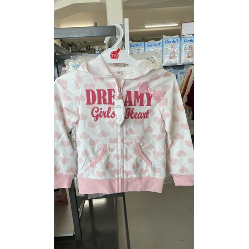 ElfinDoll Girl Jacket With Hoodie Size 110-130cm (Pink Heart)