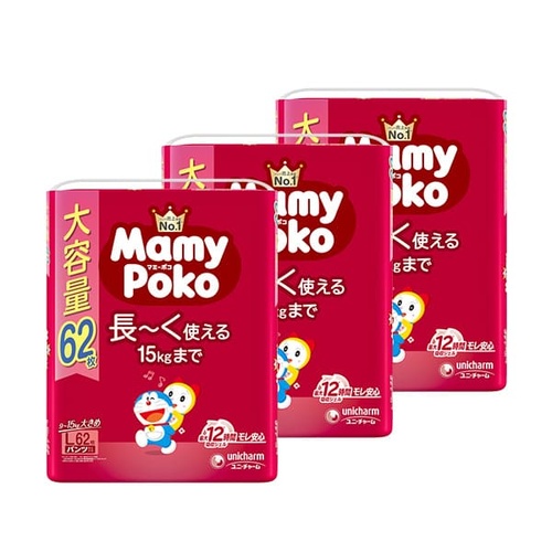 Mamypoko Nappy Pants Size L 1Carton 186pcs  (L62x3) 9-15KG
