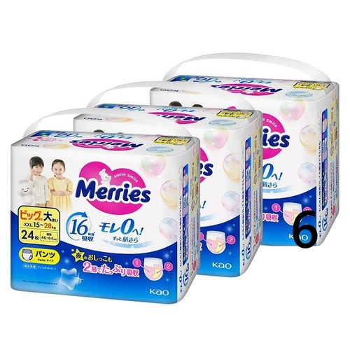 Merries Pants Size XXL 1Carton 78pcs (XXL26x3) 15-28KG - Up to 16 Hours Protection (NEWEST VERSION)