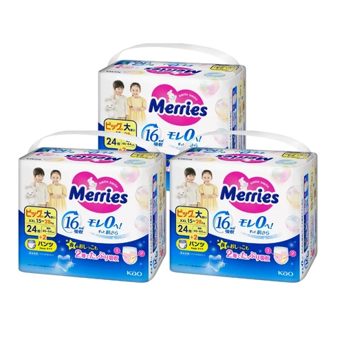 Merries Nappy Pants Bonus Pack Size XXL 1Carton 78pcs (XXL26x3) 15-28KG - Up to 16 Hours