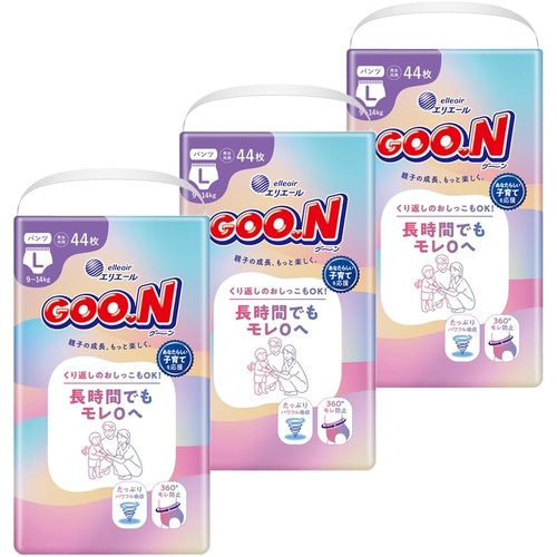 Goo.N Superior Leak Protection Nappy Pants Size L 1Carton 132pcs (L44x3) 9-14KG NEW VERSION 
