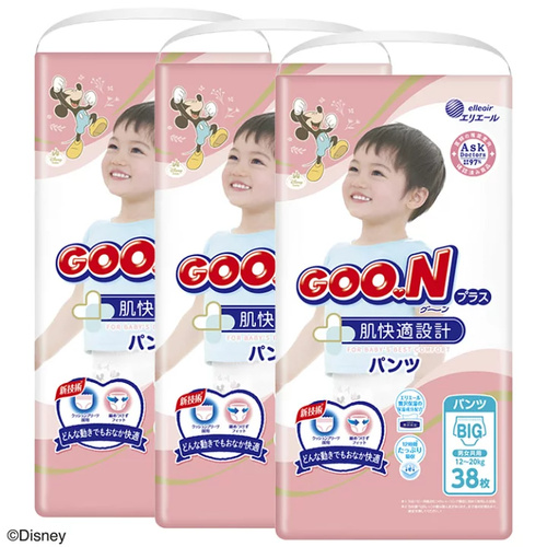 Goo.N Plus Pants for Best Comfort Size XL 1Carton 114pcs (XL38x3) 12-20KG 大王敏感肌 拉拉裤