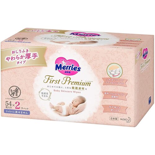 Merries First Premium Baby Wipes 108pcs (54x2)