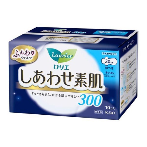 Kao Laurier Happy Skin Soft Sanitary Pads With Wings for Heavy Nights 30cm 10pcs