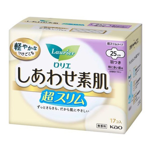 Laurier F Series Happy Bare Skin Ultra Thin Day Pads With Wings 25cm 17pcs 花王乐而雅F系列