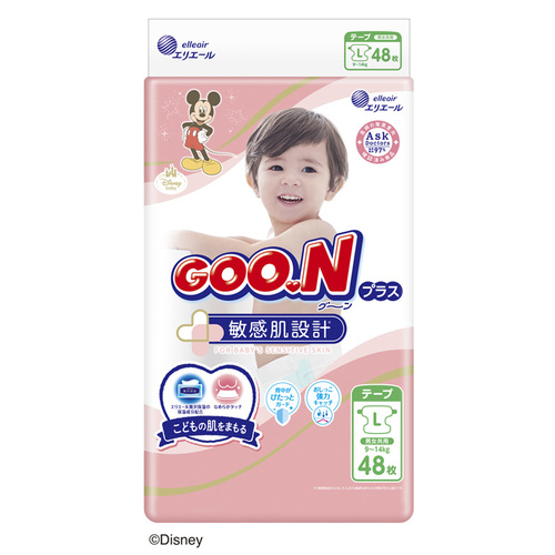 Goo.N Plus Nappies for Sensitive Skin Size L 48PK (9-14KG) -Disney 大王敏感肌