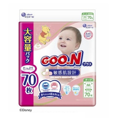Goo.N Plus Nappies for Sensitive Skin Giant Pack Size M 70PK (6-11KG) -Disney 大王敏感肌大增量