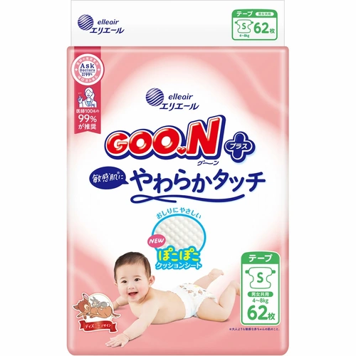 Goo.N Plus Nappies for Sensitive Skin Size S 62 Pack (4-8KG)
