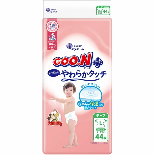 Goo.N Plus Nappies for Sensitive Skin Size L 44 Pack (9-14KG) 