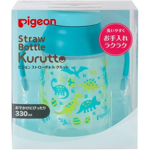 Pigeon Premium Kurutto Straw Bottle 330ml for Baby 9m+ (Dinosaur World - Blue) 贝亲吸管杯