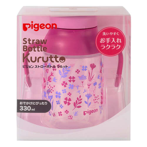 Pigeon Premium Kurutto Straw Bottle 330ml  for Baby 9m+ ( Romantic Garden - Pink) 贝亲防漏吸管杯