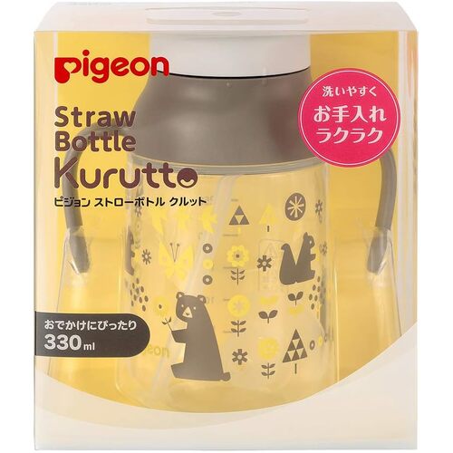 Pigeon Premium Kurutto Straw Bottle 330ml for Baby 9m+ (Animal Forest - Brown) 便携防漏吸管杯
