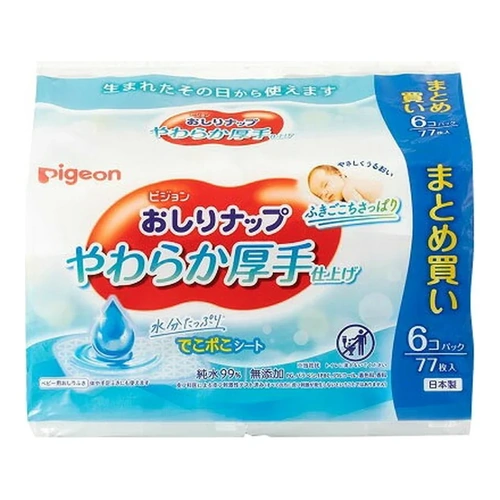 Pigeon Baby Wipes 99% Pure Water Soft & Thick for Sensitive Skin 462pcs (77x6)
