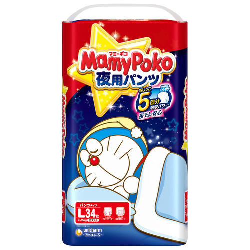 Mamypoko Night Pants Size L 34PK (9-15KG) -Doraemon 哆啦A夢夜用拉拉裤
