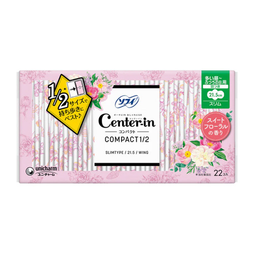 Unicharm Sofy Center-In Compact 1/2 Slim Pads With Wings (Natural Floral Scent ) 21.5cm 22pcs