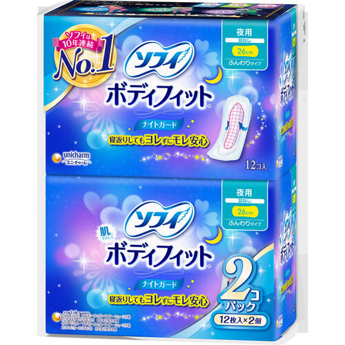 Unicharm Sofy Body Fit Super Night Pads Without Wings 26cm 24pcs (12x2)