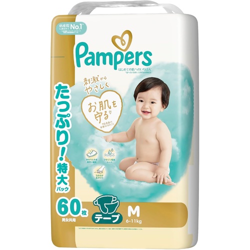Pampers Premium Nappies Giant Pack Size M 60 Pack (6-11kg)  