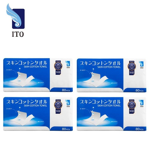 ITO Cotton Makeup Remover Dry Wipes & Facial Towels (Splittable) 4Packs 320 Sheets (80x4) 伊藤洗脸巾