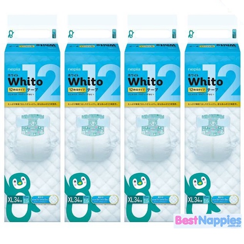 NEPIA Whito Premium Nappies 12Hours Size XL 1Carton 136pcs (XL34x4) 12-17KG