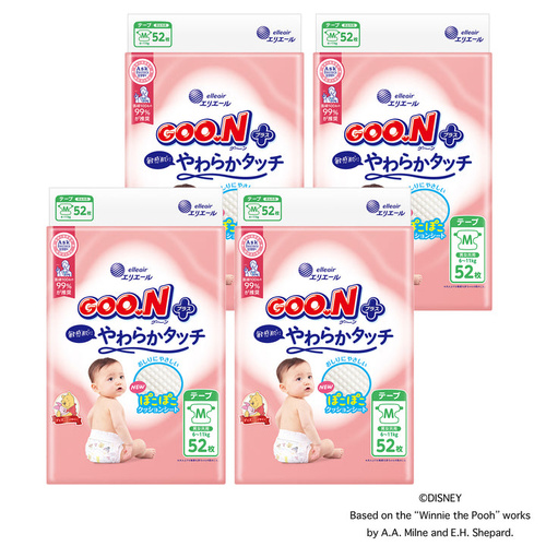 Goo.N Plus Nappies for Sensitive Skin Size M 1Carton 208pcs (M52x4) 6-11KG 