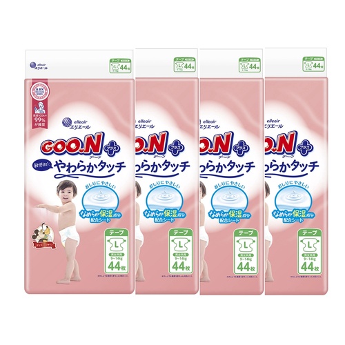 Goo.N Plus Nappies for Sensitive Skin Size L 1Carton 176pcs (L44x4) 9-14KG  大王敏感肌 