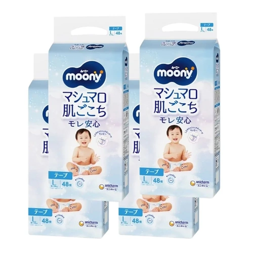 Moony Nappies Size L 1Carton 192pcs (L48x4) 9-14KG