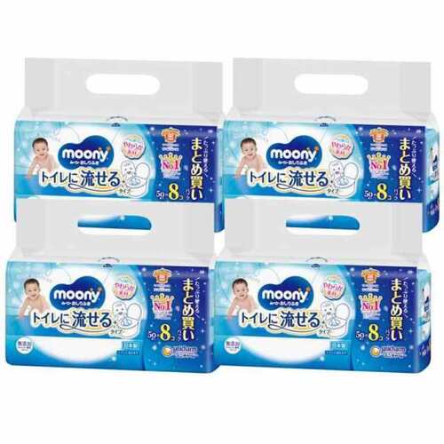 Moony Toilet Flushable Baby Wipe 1Carton 1600pcs (50x8)x4 
