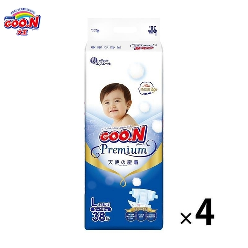 Goo.N Premium Nappies Angel Size L 1Carton 152pcs (L38X4) 9-14KG 大王天使