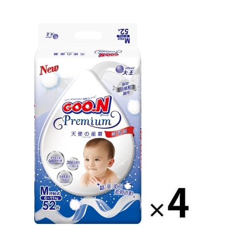 Goo.N Premium Nappies Angel Size M 1Carton 208pcs (M52x4) 6-11KG 大王天使新版