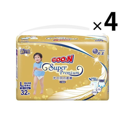 Goo.N Super Premium Pants Size L 4Packs 128pcs (L32X4) 9-14KG 大王光羽
